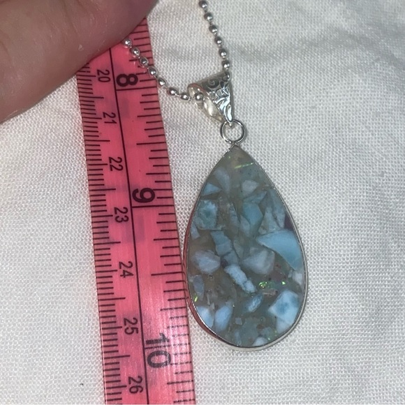 Copper Larimar natural gemstone teardrop pendant - Picture 4 of 9